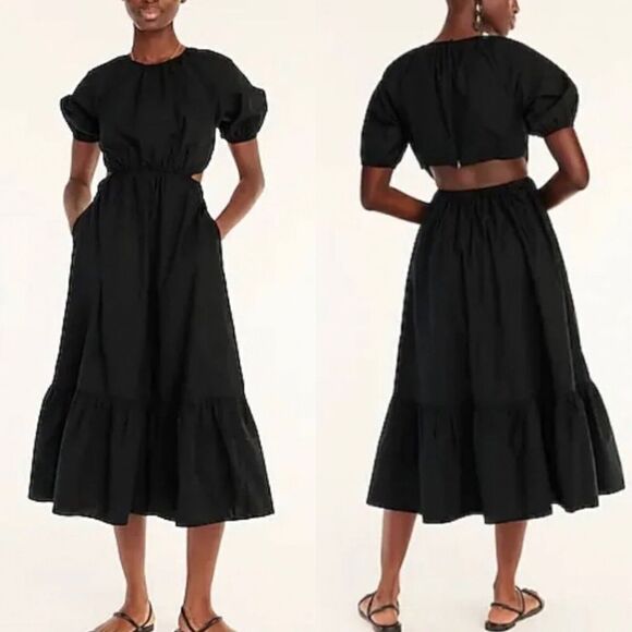 MADEWELL Dress Womens 00 Open-Back Cutout Cotton Poplin NEW Black Midi BG397 - Picture 1 of 14